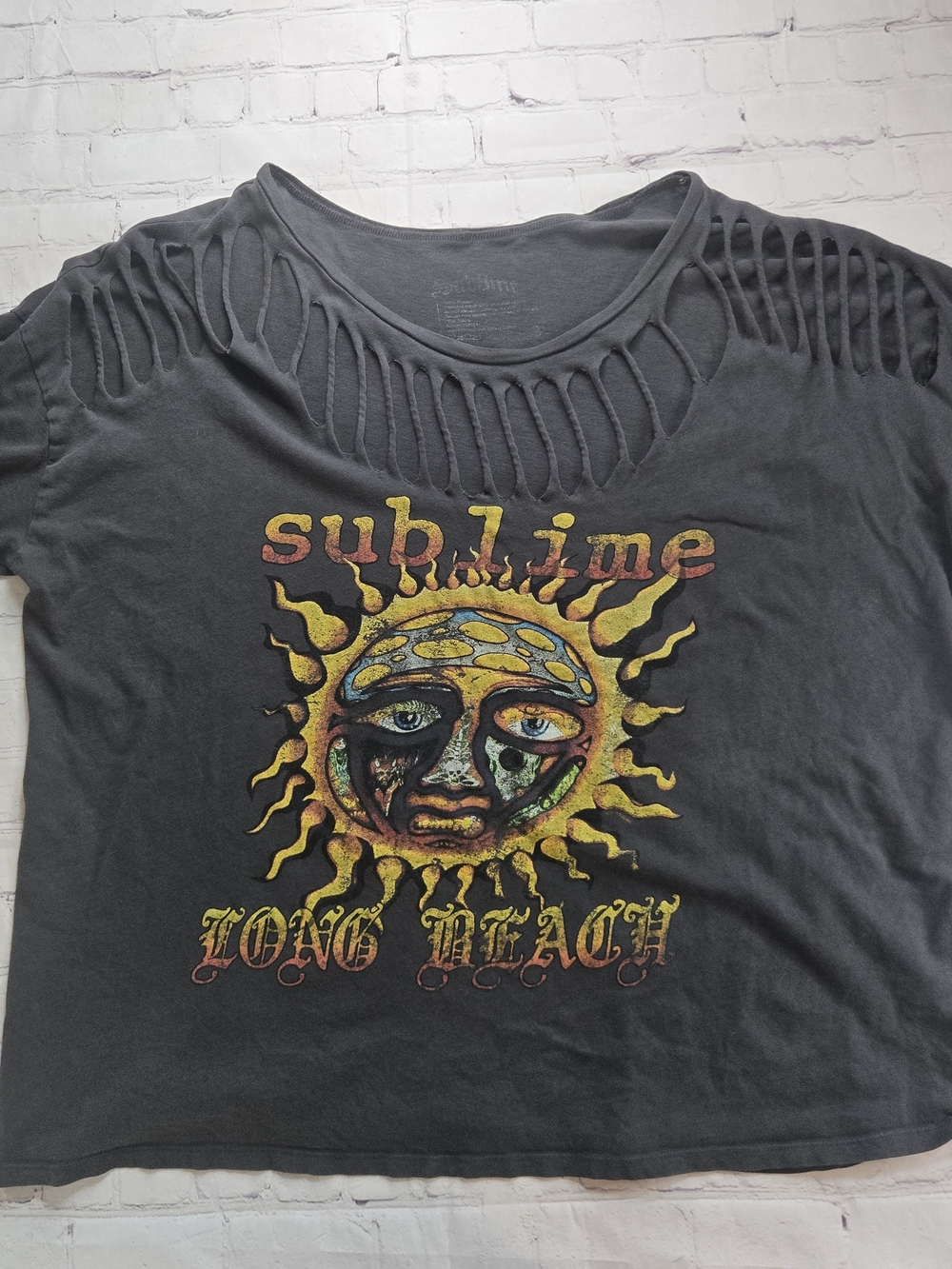 Sublime Logo Sun Stamp Band Tee Short Sleeve Thrashed 2X Grunge Boho Indie Biker